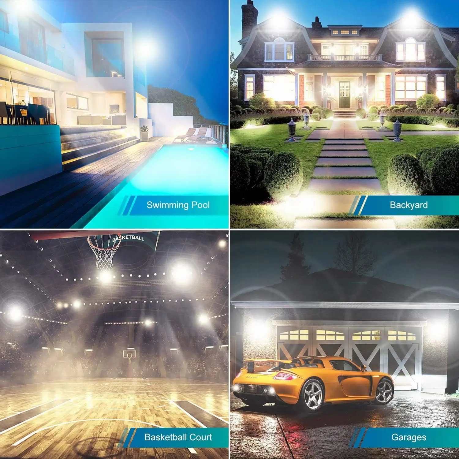4 Pack 100W LED Flood Light,Super Bright Exterior Security Lights With Plug,IP66 Waterproof Outdoor Flood Light, 11600lm 5000K Daylight White Floodlight for Yard, Garden,Basketball Court, Arena