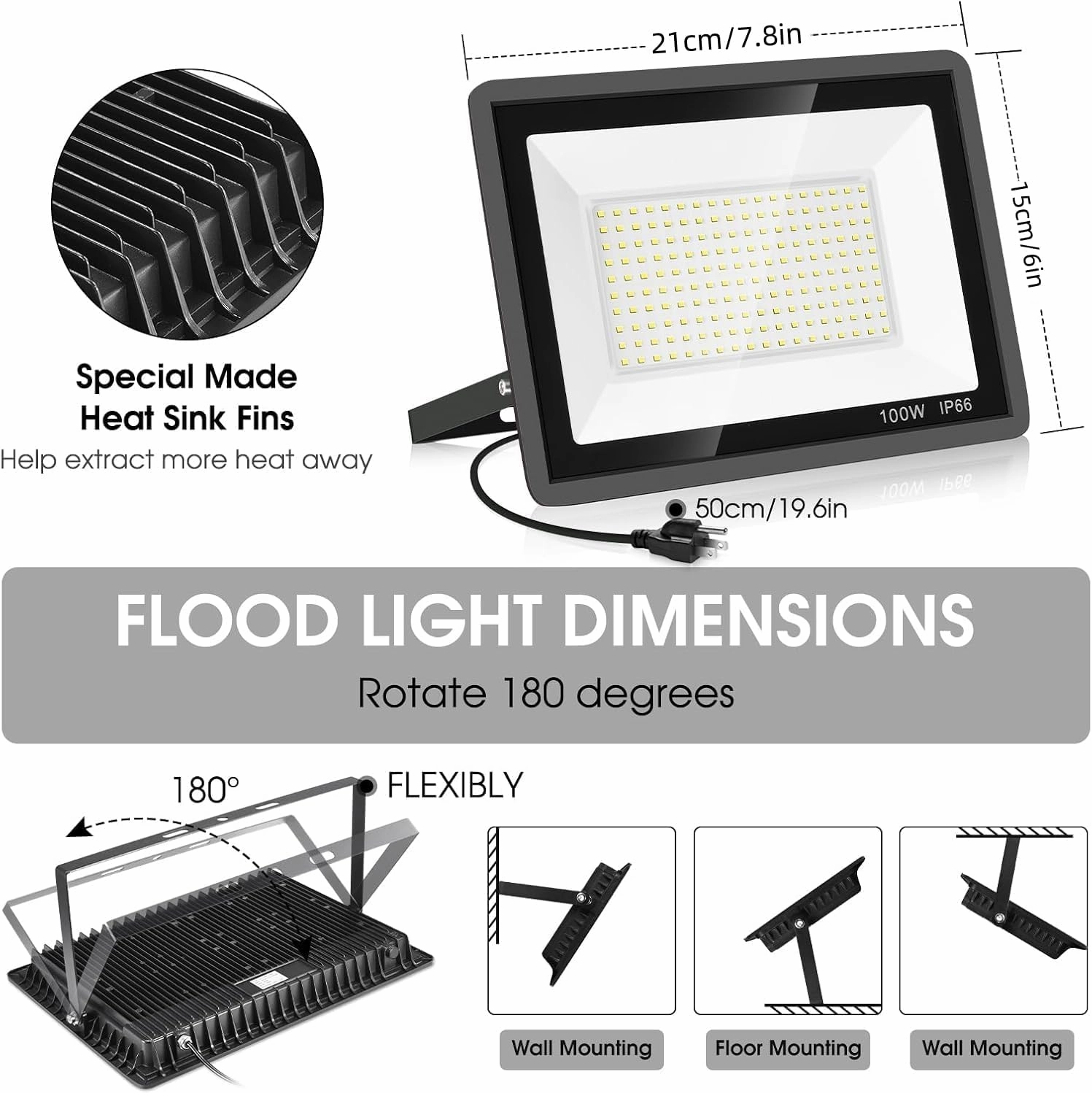 4 Pack 100W LED Flood Light,Super Bright Exterior Security Lights With Plug,IP66 Waterproof Outdoor Flood Light, 11600lm 5000K Daylight White Floodlight for Yard, Garden,Basketball Court, Arena