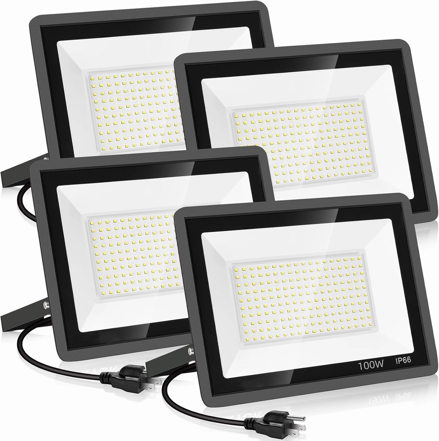 4 Pack 100W LED Flood Light,Super Bright Exterior Security Lights With Plug,IP66 Waterproof Outdoor Flood Light, 11600lm 5000K Daylight White Floodlight for Yard, Garden,Basketball Court, Arena