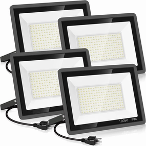 4 Pack 100W LED Flood Light,Super Bright Exterior Security Lights With Plug,IP66 Waterproof Outdoor Flood Light, 11600lm 5000K Daylight White Floodlight for Yard, Garden,Basketball Court, Arena