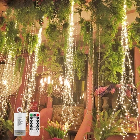 4 Pack 880 LED Battery Operated Firefly Bunch Lights, Remote Control Timer 8 Flashing Modes Copper Wire Waterfall Lights, Fairy Lights Waterproof for Christmas Patio Party Outdoor Decor (Warm White)