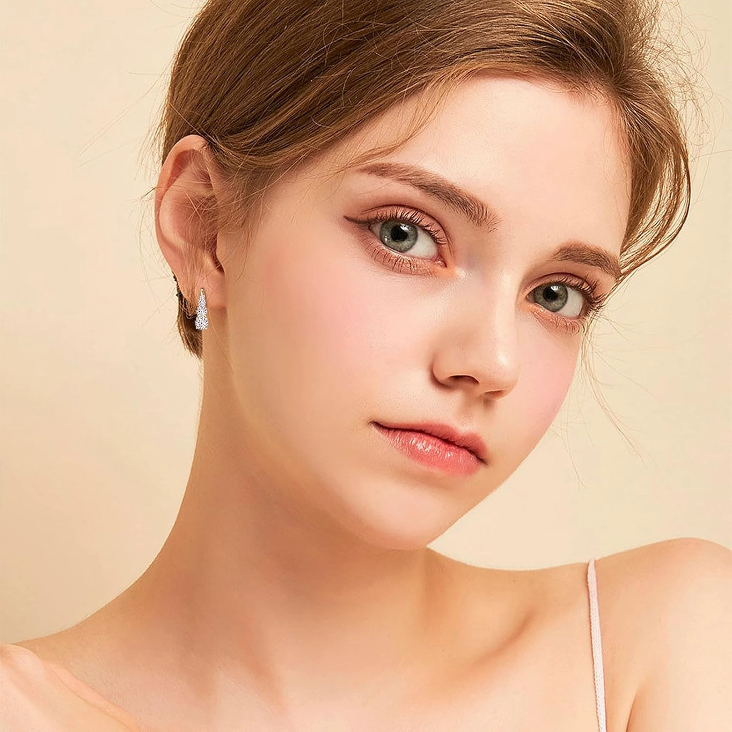 4 Stone Moissanite Hoop Earrings, 925 Sterling Silver Hypoallergenic Leverback Drop Earrings for Women, D Color VVS1 Round Cut Jewelry Gifts