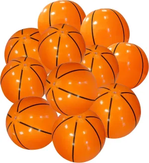 4E's Novelty Inflatable Basketballs (3 or 12 Pack) Large 20" Basketball Beach Ball Bulk for Sports Themed Basketball Party Decorations & Favors, Fun Beach Pool Games & Toys for Kids