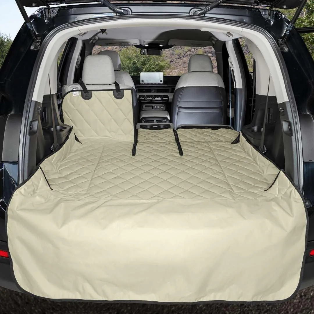4Knines SUV Cargo Liner, Trunk Protector for Vehicles, Durable Cargo Mat for SUV, Compatible with 60/40 Split Seats & Armrest Pass-Through, Waterproof, Easy to Clean, Non-Slip - Large Size, Tan