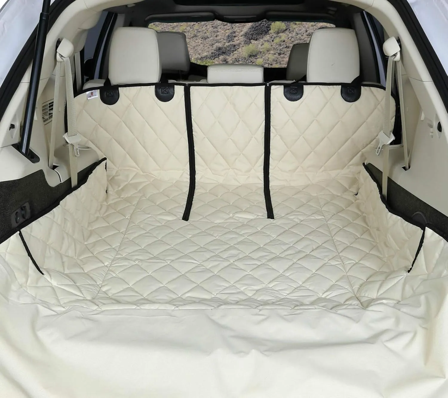 4Knines SUV Cargo Liner, Trunk Protector for Vehicles, Durable Cargo Mat for SUV, Compatible with 60/40 Split Seats & Armrest Pass-Through, Waterproof, Easy to Clean, Non-Slip - Large Size, Tan