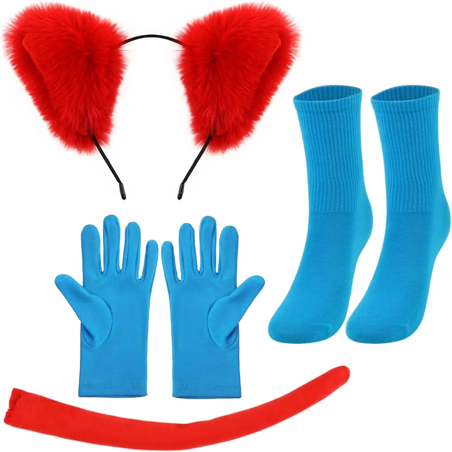 4Pcs Fox Costume Accessories Kit Include Headband Tail Gloves and Socks for World Book Day Dress Up