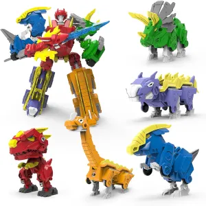 5-in-1 Robot Dinosaur Toys Set: Large Transforming Robot Take Apart Kit with 5 Dinosaur Action Figures - Triceratops Deformation Toys for Kids Ages 4 5 6 7 8 9