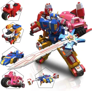 5-in-1 Transforming Vehicles Playset Include Motorcycles, Planes, Go-Karts -STEM Stacking Car Kit, Transforming Robots, Birthday Gift for Toddler Kids 6 Years Old Boys Girls