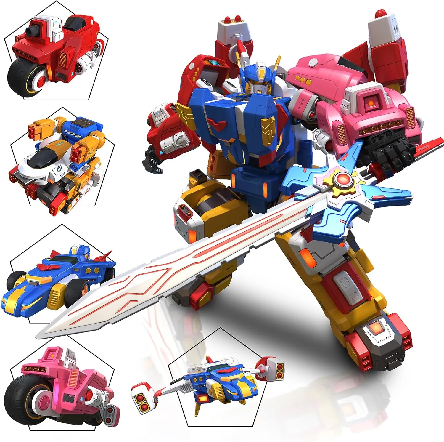 5-in-1 Transforming Vehicles Playset Include Motorcycles, Planes, Go-Karts -STEM Stacking Car Kit, Transforming Robots, Birthday Gift for Toddler Kids 6 Years Old Boys Girls