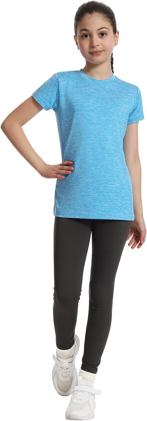 5 Pack Girls Athletic Shirts Short Sleeve Dry Fit Sports T-Shirts Crew Neck Activewear Tees Tops for Kids Teens
