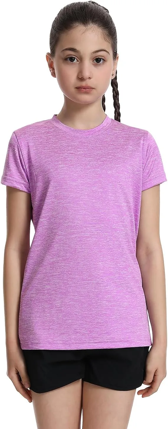 5 Pack Girls Athletic Shirts Short Sleeve Dry Fit Sports T-Shirts Crew Neck Activewear Tees Tops for Kids Teens
