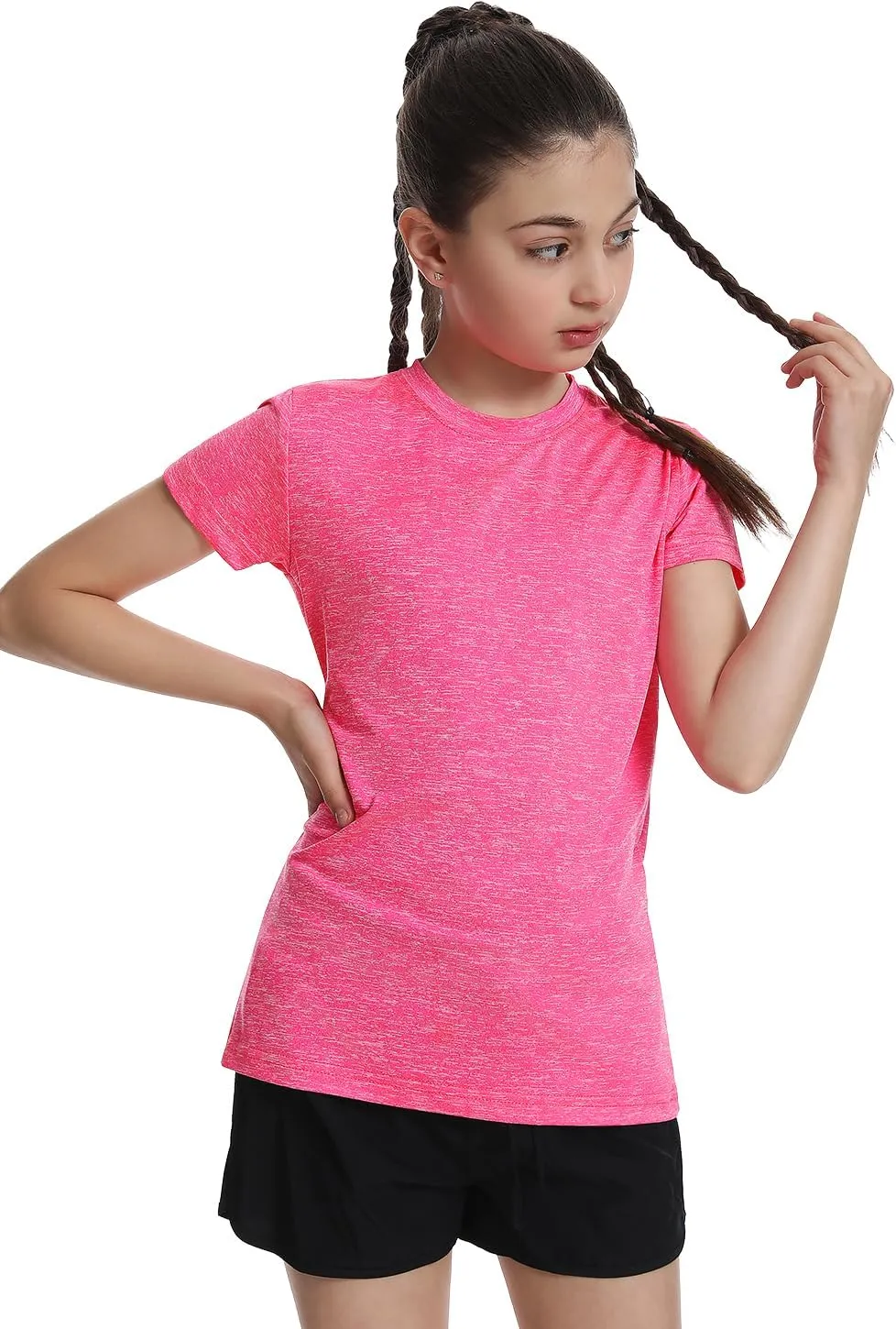 5 Pack Girls Athletic Shirts Short Sleeve Dry Fit Sports T-Shirts Crew Neck Activewear Tees Tops for Kids Teens