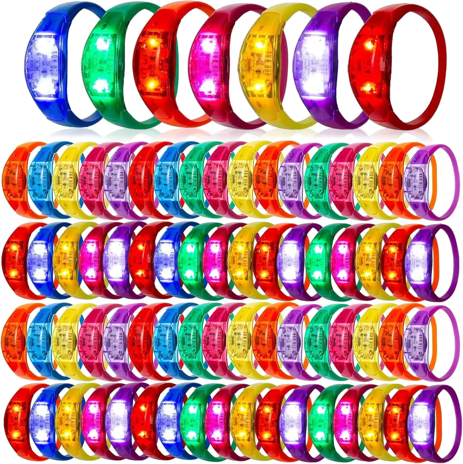 50 PCS Voice Activated Sound Control LED Flashing Bracelet colourful LED Glow Flashing Wristband Toys for Concerts, Sports, Night Events, Game Prizes, Party Favors