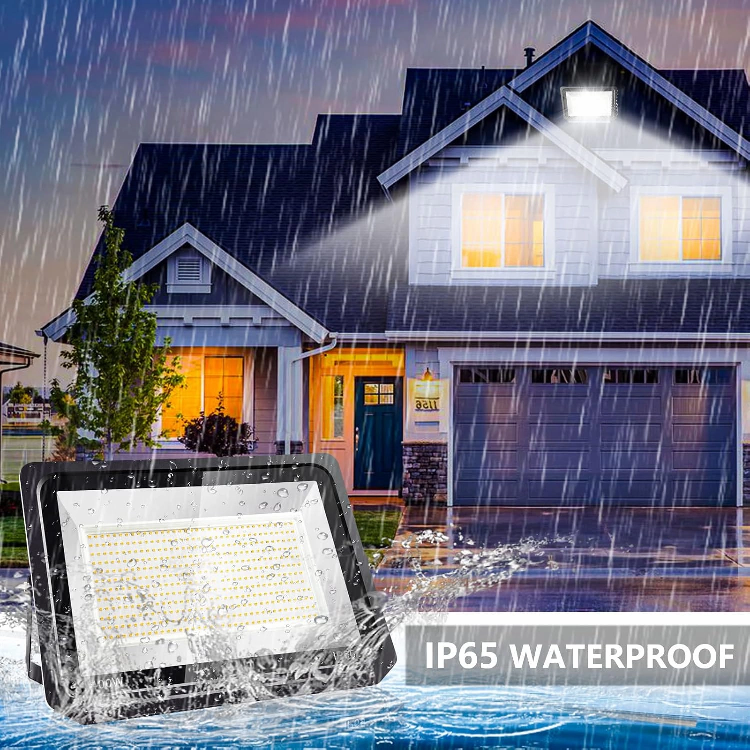 500W LED Outdoor Flood Light,IP65 Waterproof Exterior Flood Light (Without US-Plug),6500K Cold White Lamp Extra Bright for Outdoor Yard,Garden,Patio,playground-2Pack