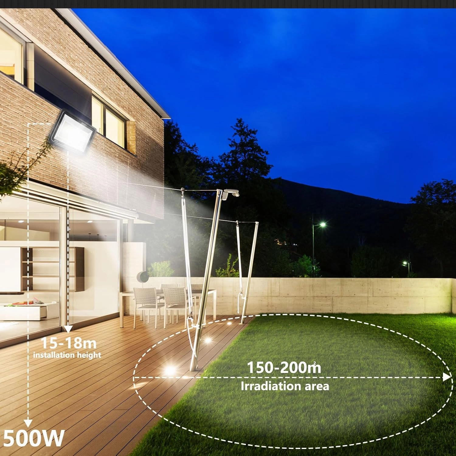 500W LED Outdoor Flood Light,IP65 Waterproof Exterior Flood Light (Without US-Plug),6500K Cold White Lamp Extra Bright for Outdoor Yard,Garden,Patio,playground-2Pack