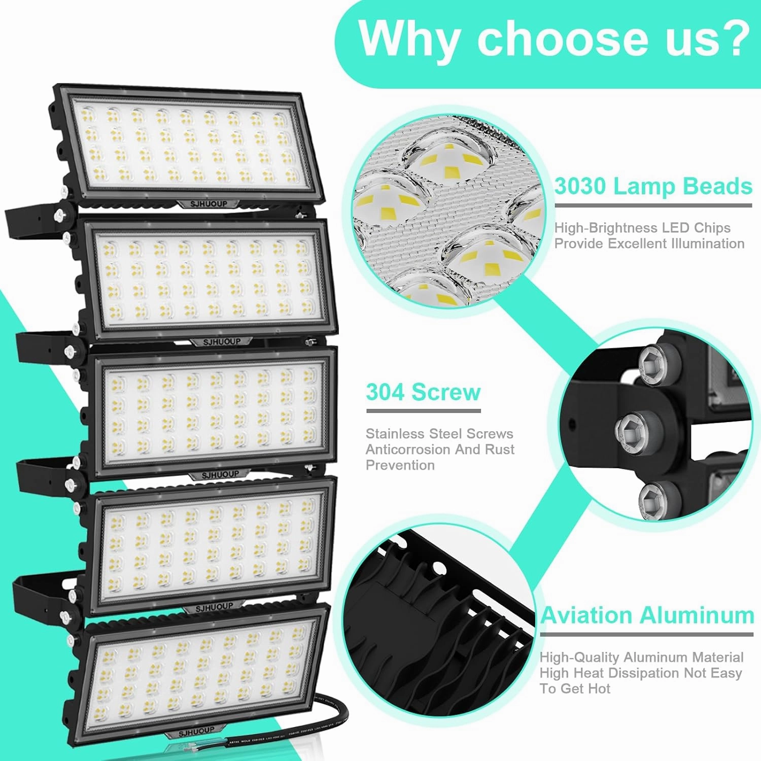 500W Stadium Lights Outdoor LED Flood Light 65000LM,3000W Equivalent 6500K Super Bright LED Arena Lights,IP67 Waterproof Commercial Area Lighting,for Backyard,Sports Fields,Stadium