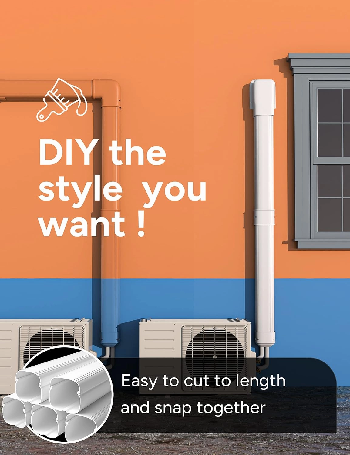 5'' 26.5Ft Mini Split Line Set Cover Kit for Minisplit Ductless Linset Air Conditioners and Heat Pumps, Central AC Decorative Upgraded UV-Proof Strong & Durability PVC Pipe