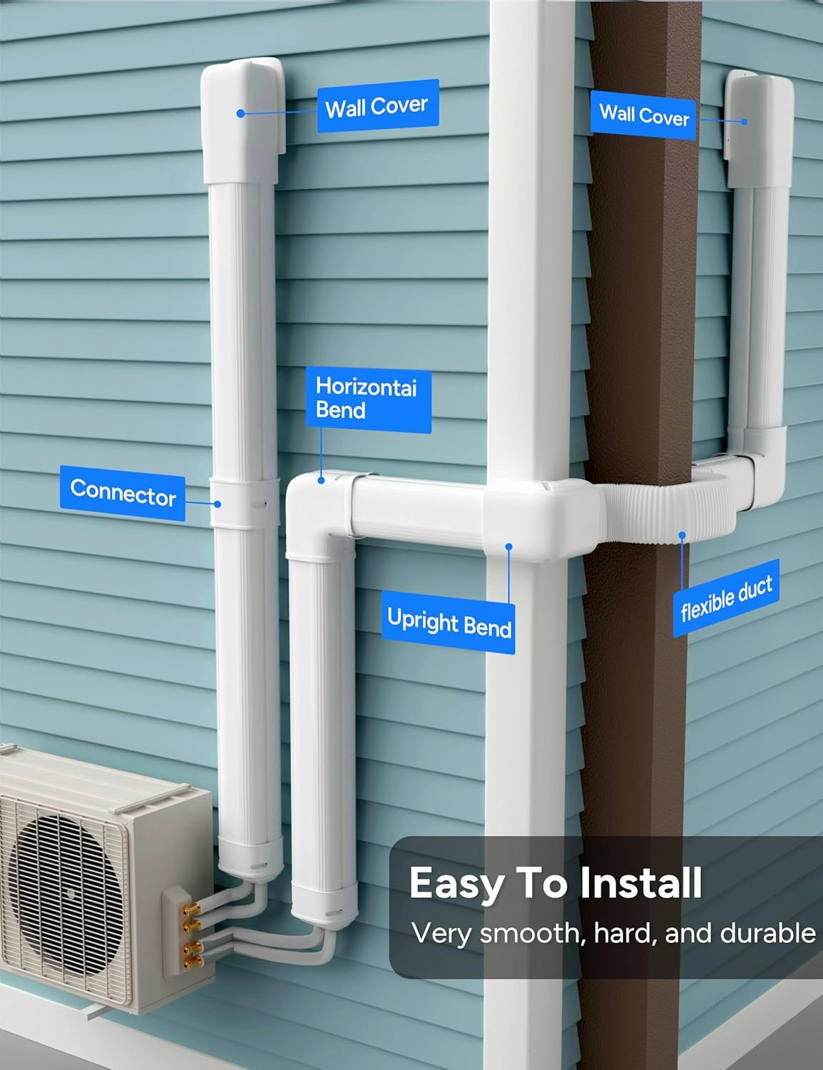 5'' 26.5Ft Mini Split Line Set Cover Kit for Minisplit Ductless Linset Air Conditioners and Heat Pumps, Central AC Decorative Upgraded UV-Proof Strong & Durability PVC Pipe