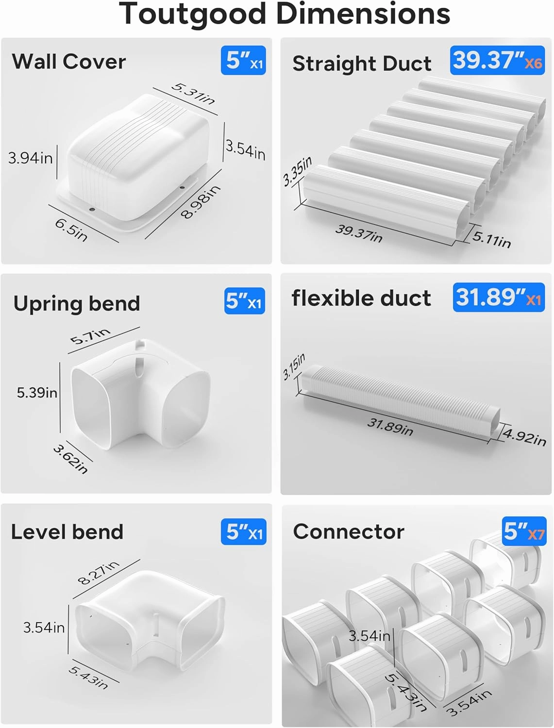 5'' 26.5Ft Mini Split Line Set Cover Kit for Minisplit Ductless Linset Air Conditioners and Heat Pumps, Central AC Decorative Upgraded UV-Proof Strong & Durability PVC Pipe