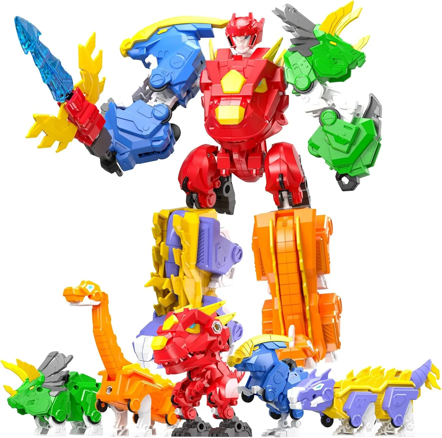 6  Kids 5-in-1 Dinosaur Transforming Robot Toy - Safe, Durable, Easy Assembly | Educational Gift for Boys & Girls - Build & Combine into Mega Robot with Weapon