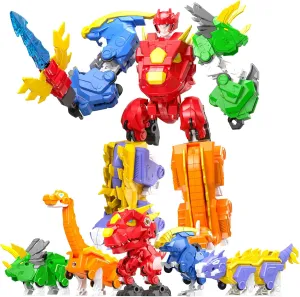 6  Kids 5-in-1 Dinosaur Transforming Robot Toy - Safe, Durable, Easy Assembly | Educational Gift for Boys & Girls - Build & Combine into Mega Robot with Weapon