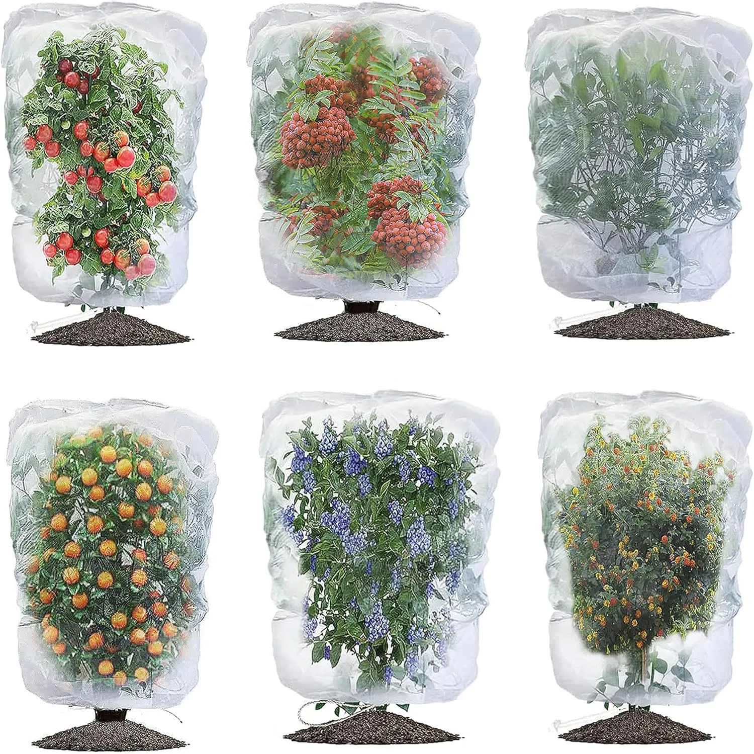 6 Pack Garden Netting Pest Barrier 5.25×4.92Ft - Ultra Fine Mesh Netting Protect Fruit Tree from Bird/Squirrel/Cicada/Insect/Bug, Plant Cover with Drawstring for Blueberry Bush, Tomato, Vegetables