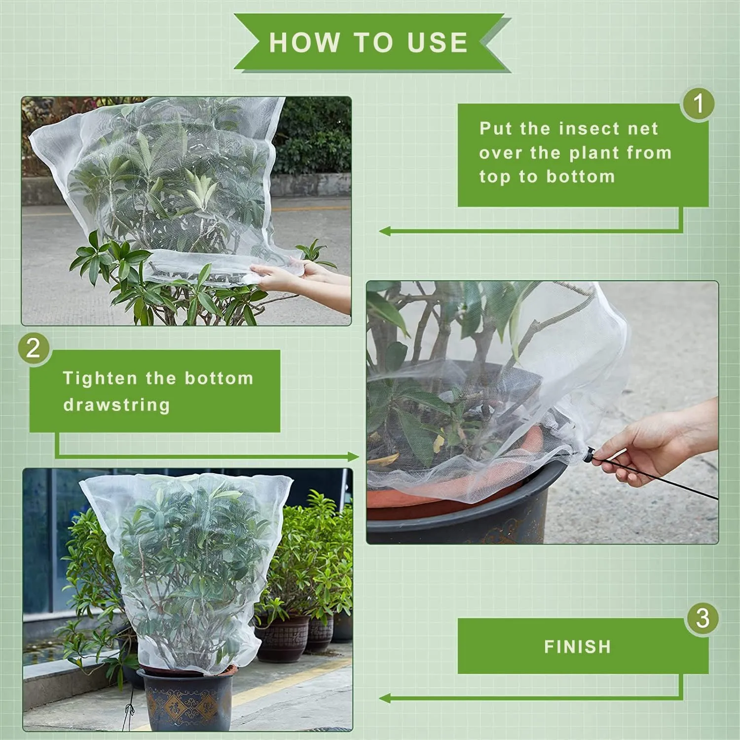 6 Pack Garden Netting Pest Barrier 5.25×4.92Ft - Ultra Fine Mesh Netting Protect Fruit Tree from Bird/Squirrel/Cicada/Insect/Bug, Plant Cover with Drawstring for Blueberry Bush, Tomato, Vegetables