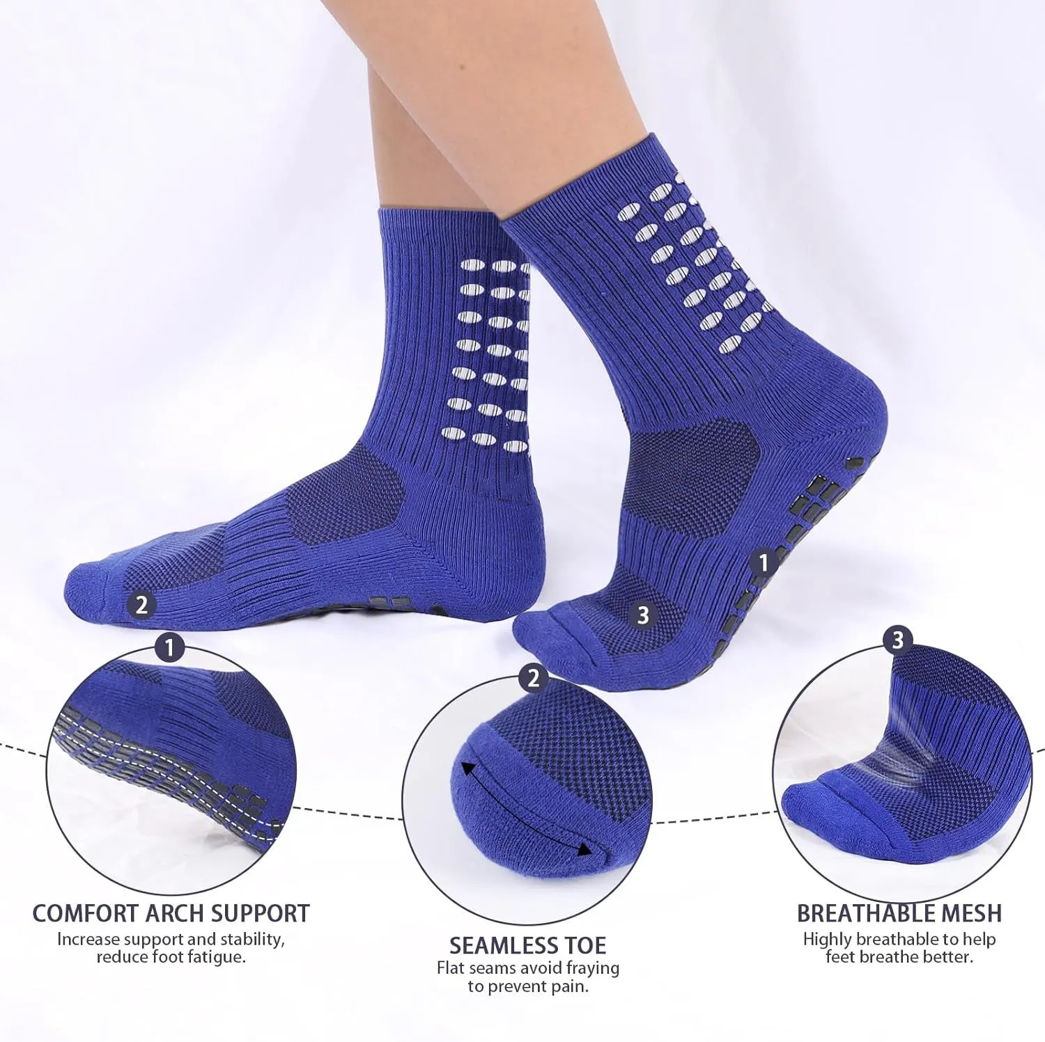 6 Pairs Grip Soccer Socks Colorful Non Slip Sports Football Basketball Hospital Yoga Socks for Men Women