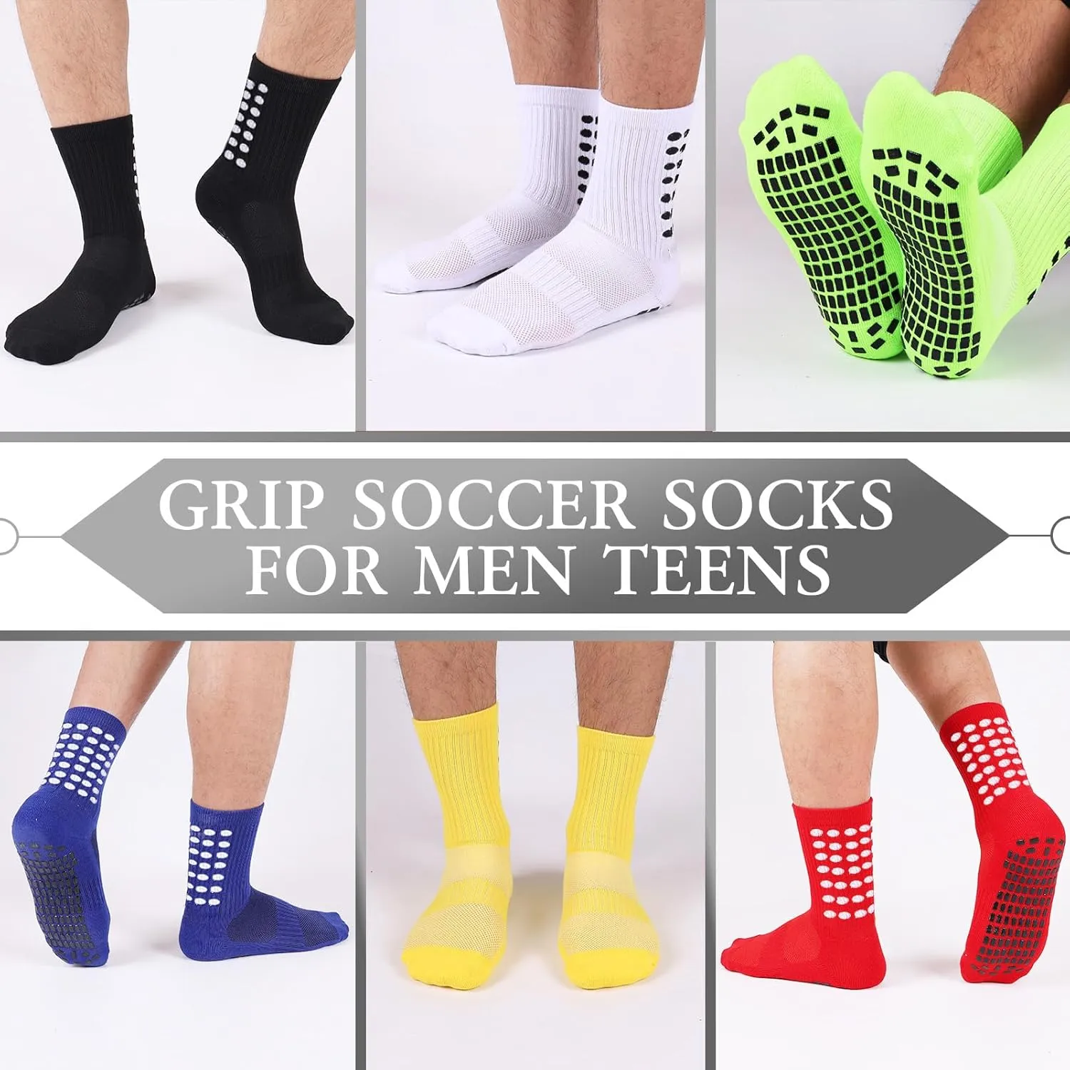 6 Pairs Grip Soccer Socks Colorful Non Slip Sports Football Basketball Hospital Yoga Socks for Men Women