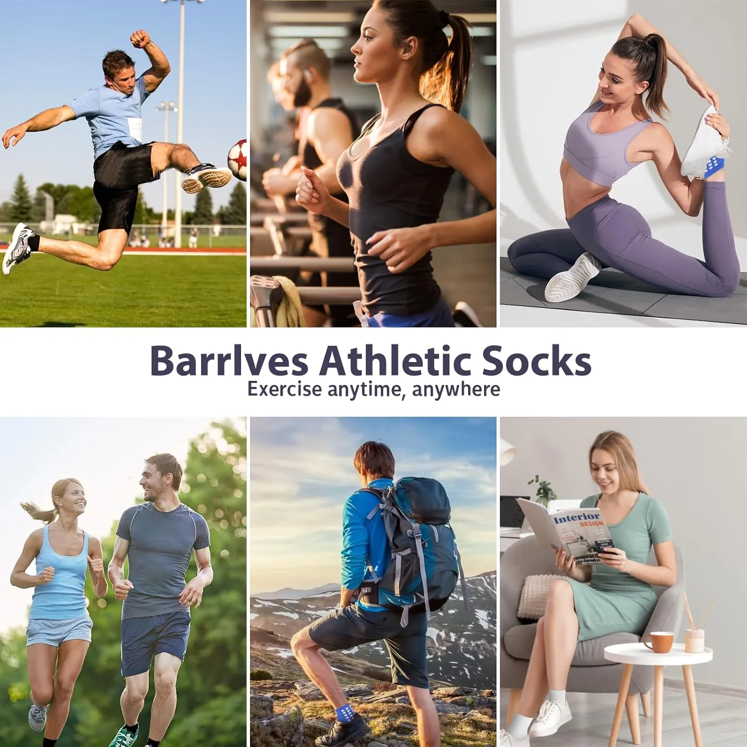 6 Pairs Grip Soccer Socks Colorful Non Slip Sports Football Basketball Hospital Yoga Socks for Men Women