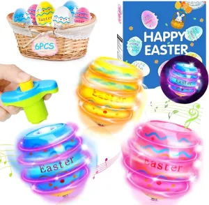 6 PCS Easter Eggs Toys Gifts for Kids, Light up & Singing Spinning Top with Flash, Easter Basket Stuffers, Plastic Easter Egg Hunt Party Favor Toy, Kids Goodie Bag Fillers, Gifts for 3  Boys Girls