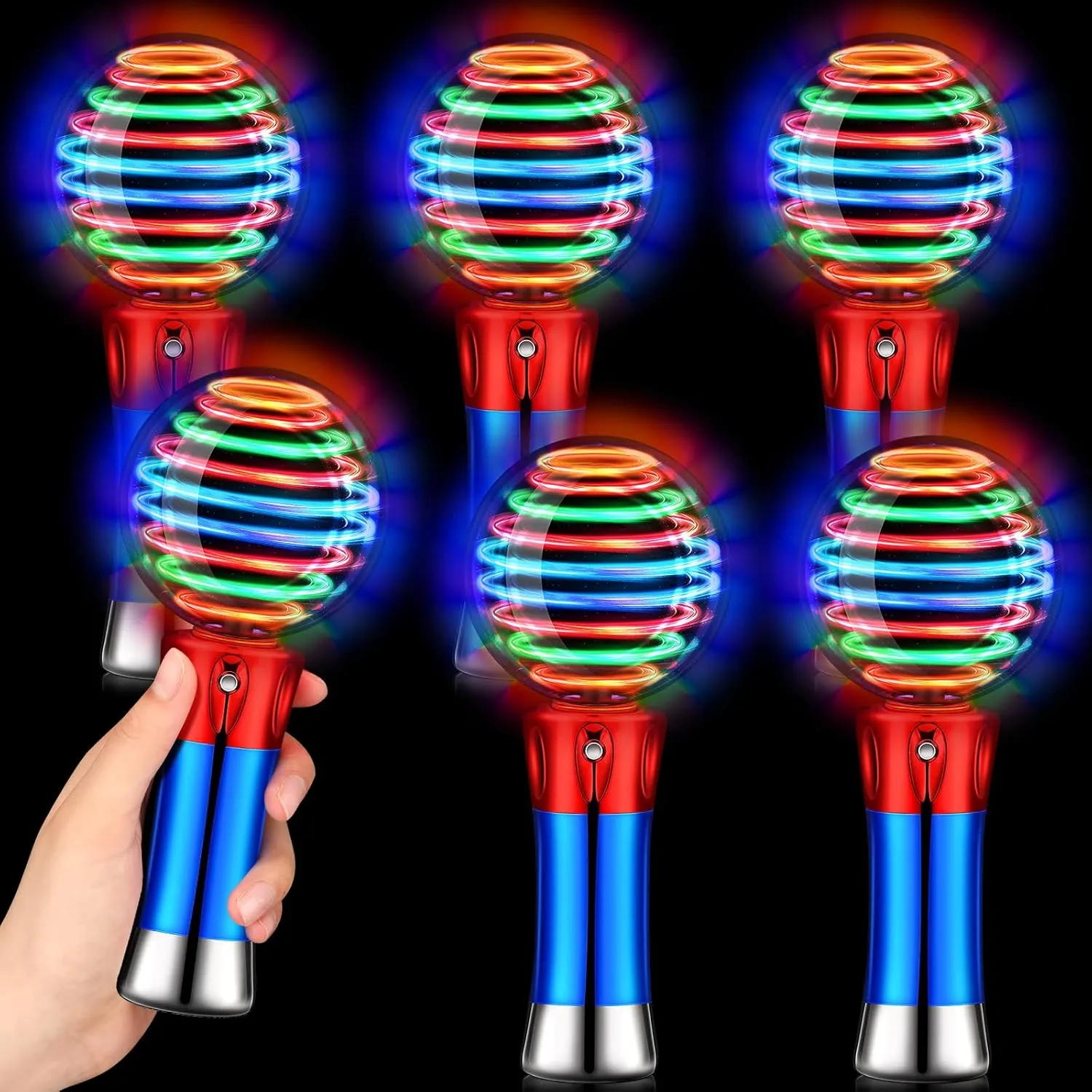 6 Pieces Light up Magic Ball Toy Wand for Boys Flashing LED Wand Light up Toys for Teens Girls Spinner Light Show Spin Sensory Toys for Birthday Party Favor Gifts Classroom Prizes
