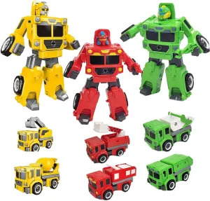 6 Truck 3 Robot Construction Vehicles Toy Set & Box, Digger Excavators Truck Building STEM Learning Gift, Electric Drill Toy Set for Boys Girls 3-12 Years, Medium, MH_TOYEDU241_KVMWG2
