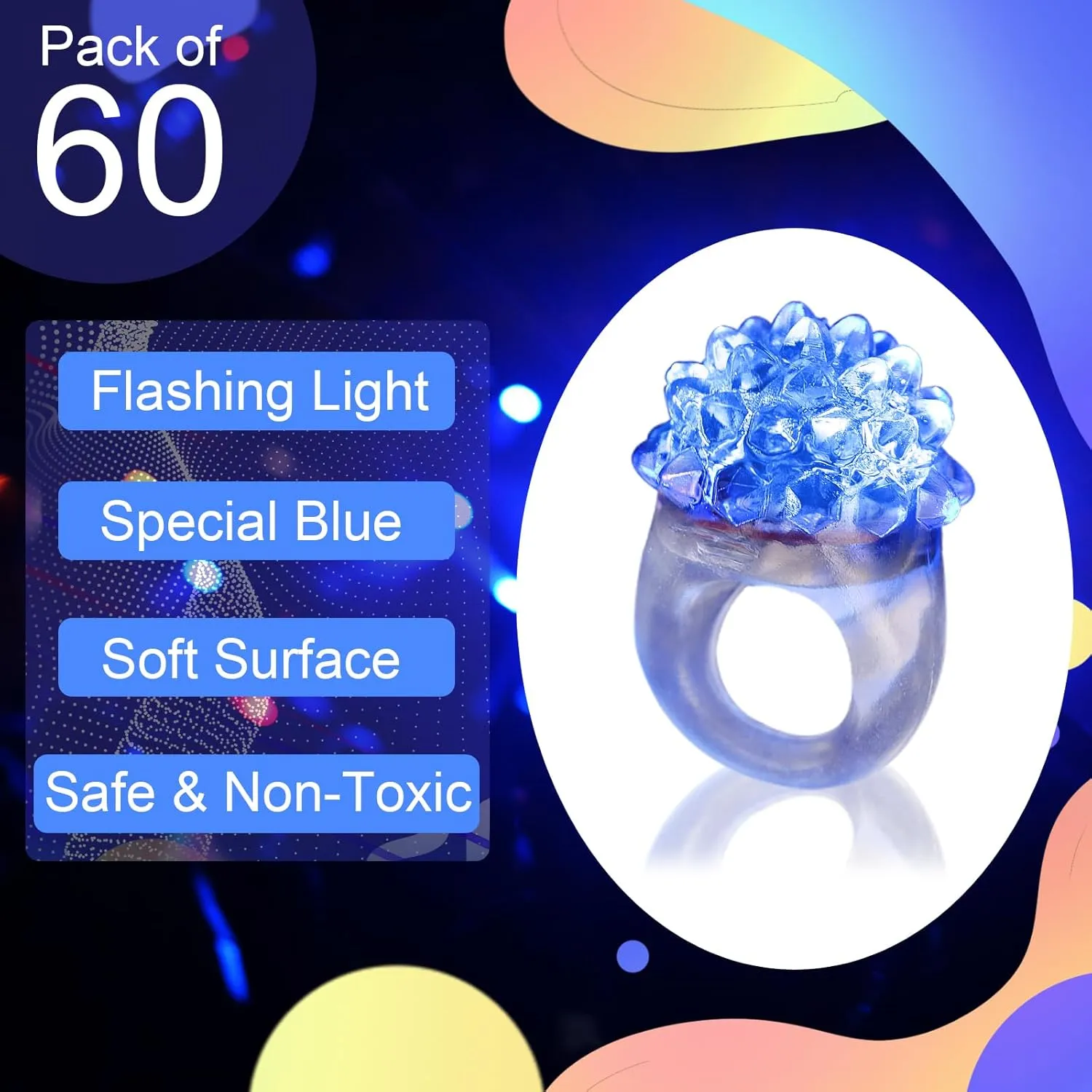 60 PCS Halloween LED Flashing Bumpy Rings - Jelly Blinking Rubber Rings with Blue Light Adult Novelty Favor Glow up Finger Toys Gift for Birthday Bachelorette Parties Wedding Prizes