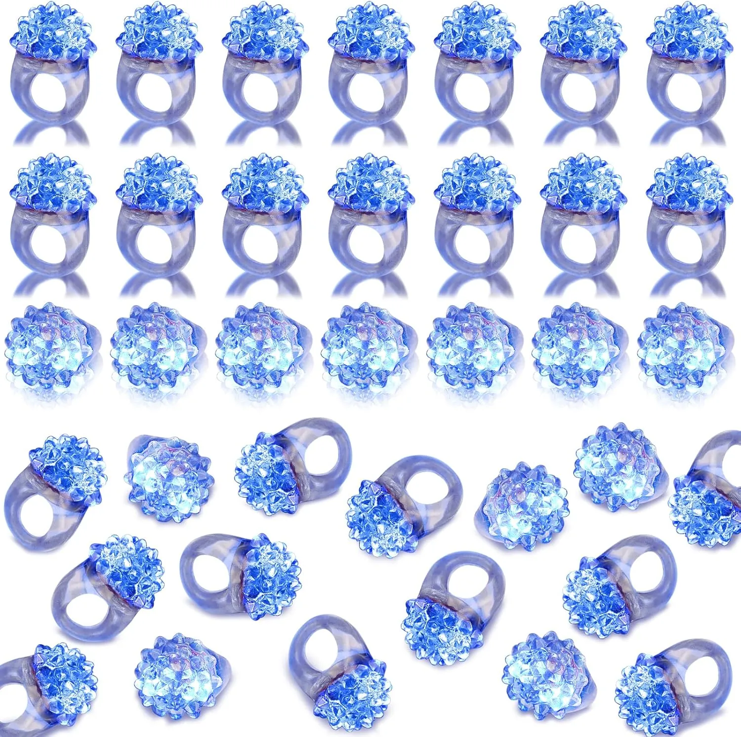 60 PCS Halloween LED Flashing Bumpy Rings - Jelly Blinking Rubber Rings with Blue Light Adult Novelty Favor Glow up Finger Toys Gift for Birthday Bachelorette Parties Wedding Prizes