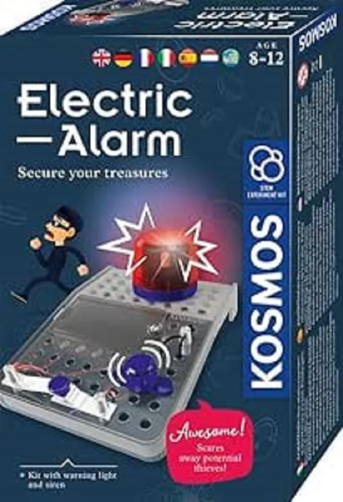 617349 Electric Alarm, Safe Secret Hideout, Electric Kit for Alarm System, Flashing Warning Light, Siren, Experiment Box for Children from 8 Years, Birthday Gift, Multilingual Instructions
