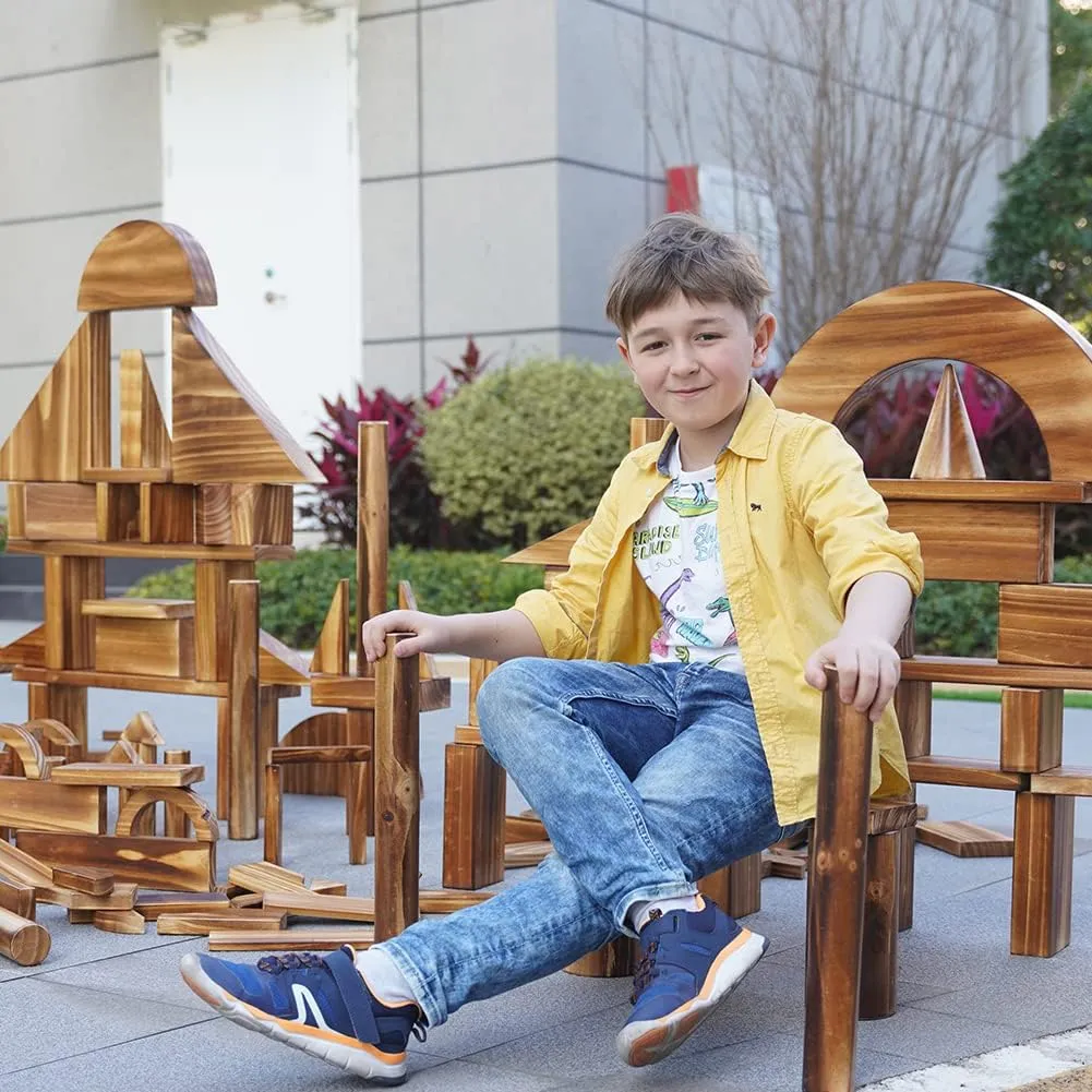 64 pcs Large Outdoor Carbonized Wooden Building Blocks Set for Kids Toddlers 3-12, Giant Carbonized Outside Wooden Blocks Playset for Kindergarten Yard, Jumbo Blocks (jumbo set 2#: 45 lbs (20.7 kg)