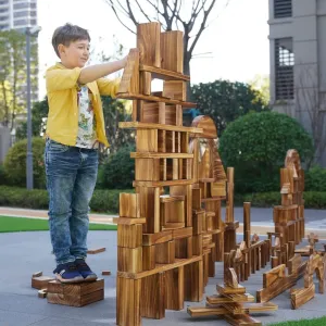 64 pcs Large Outdoor Carbonized Wooden Building Blocks Set for Kids Toddlers 3-12, Giant Carbonized Outside Wooden Blocks Playset for Kindergarten Yard, Jumbo Blocks (jumbo set 2#: 45 lbs (20.7 kg)