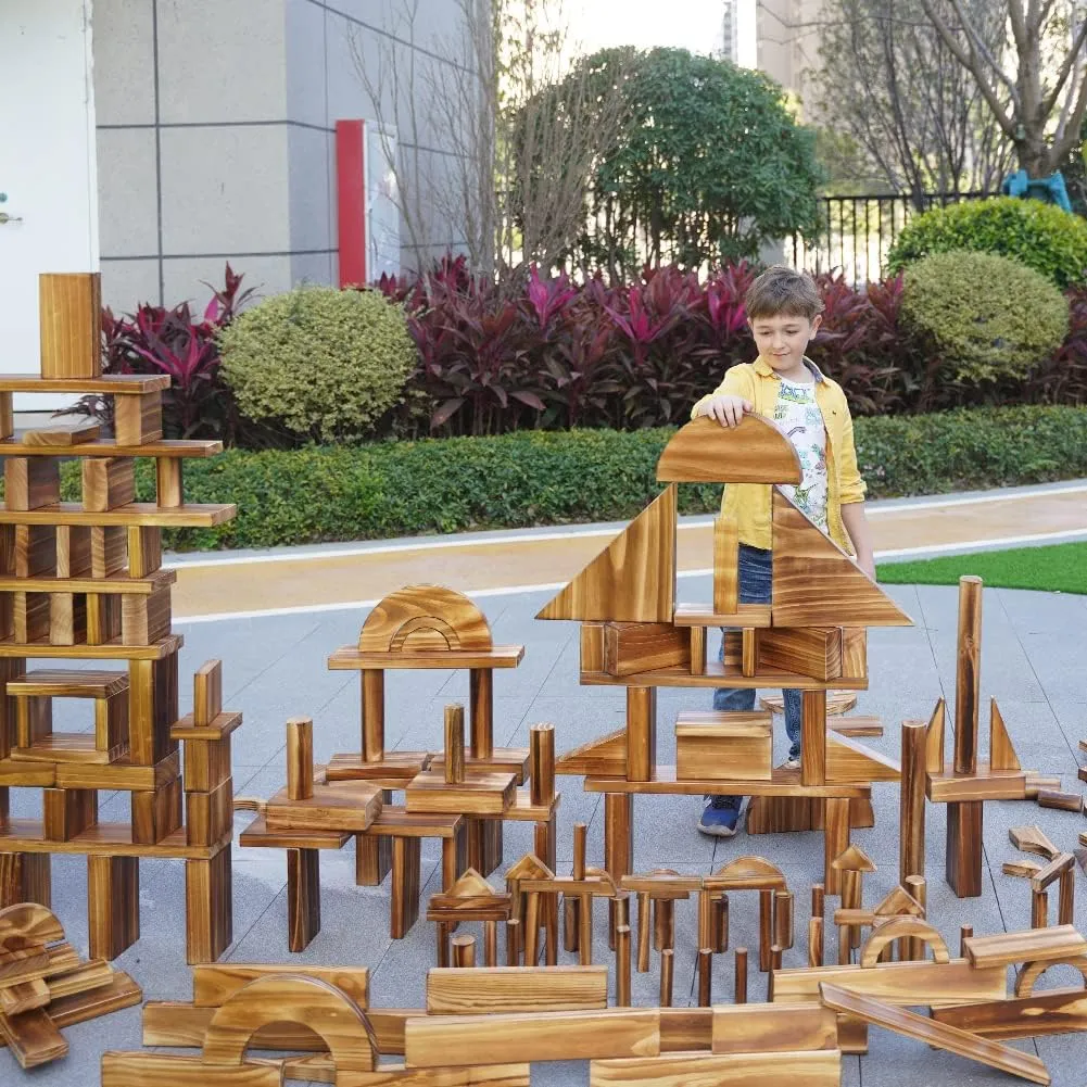 64 pcs Large Outdoor Carbonized Wooden Building Blocks Set for Kids Toddlers 3-12, Giant Carbonized Outside Wooden Blocks Playset for Kindergarten Yard, Jumbo Blocks (jumbo set 2#: 45 lbs (20.7 kg)