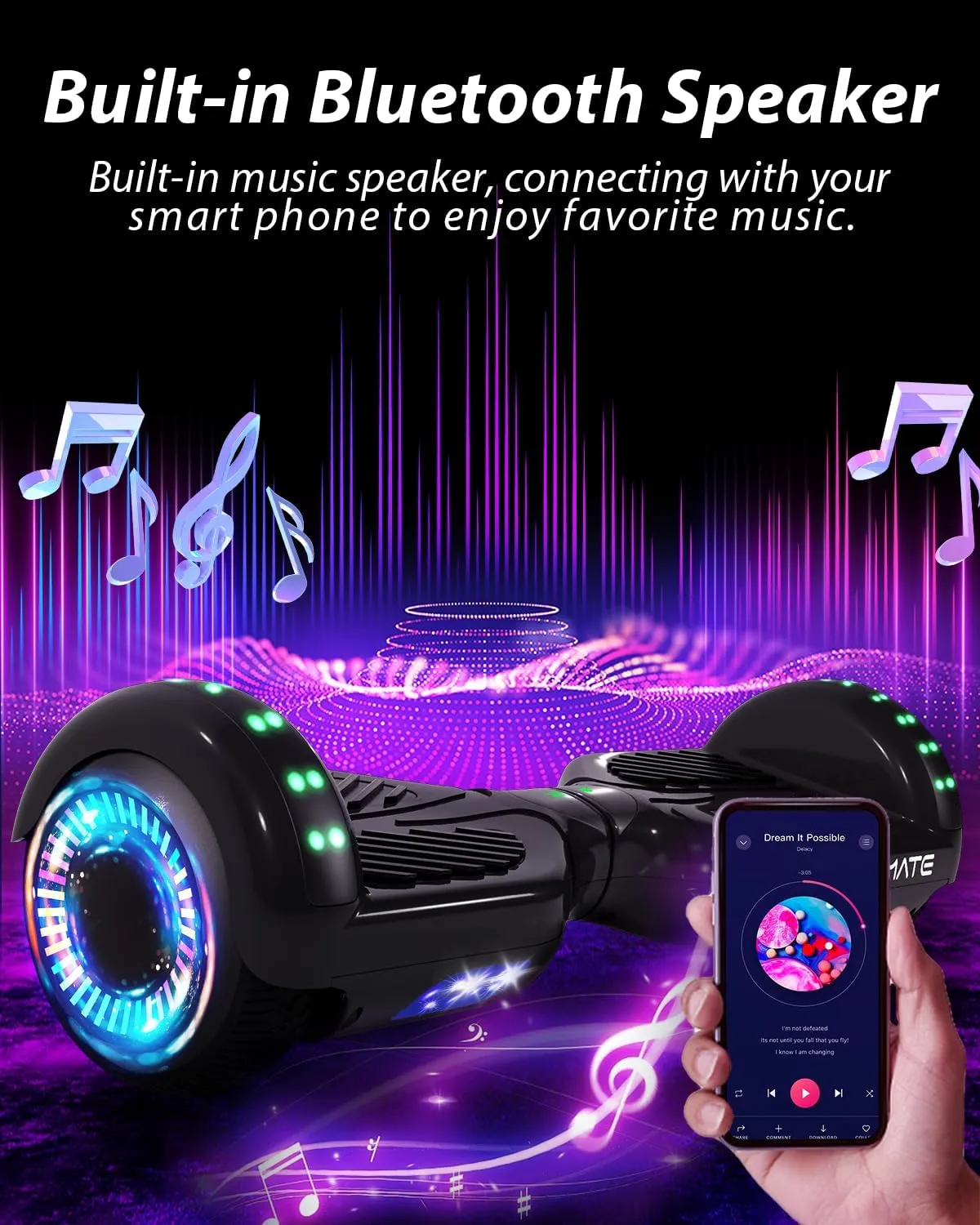 6.5" Scooter, Self Balancing E-Scooters with Bluetooth and LED Light, Top 7.5mph & 8.5 Miles Range Power by Dual 250W Motor, Gifts for Kids Adults Boys, for All Ages