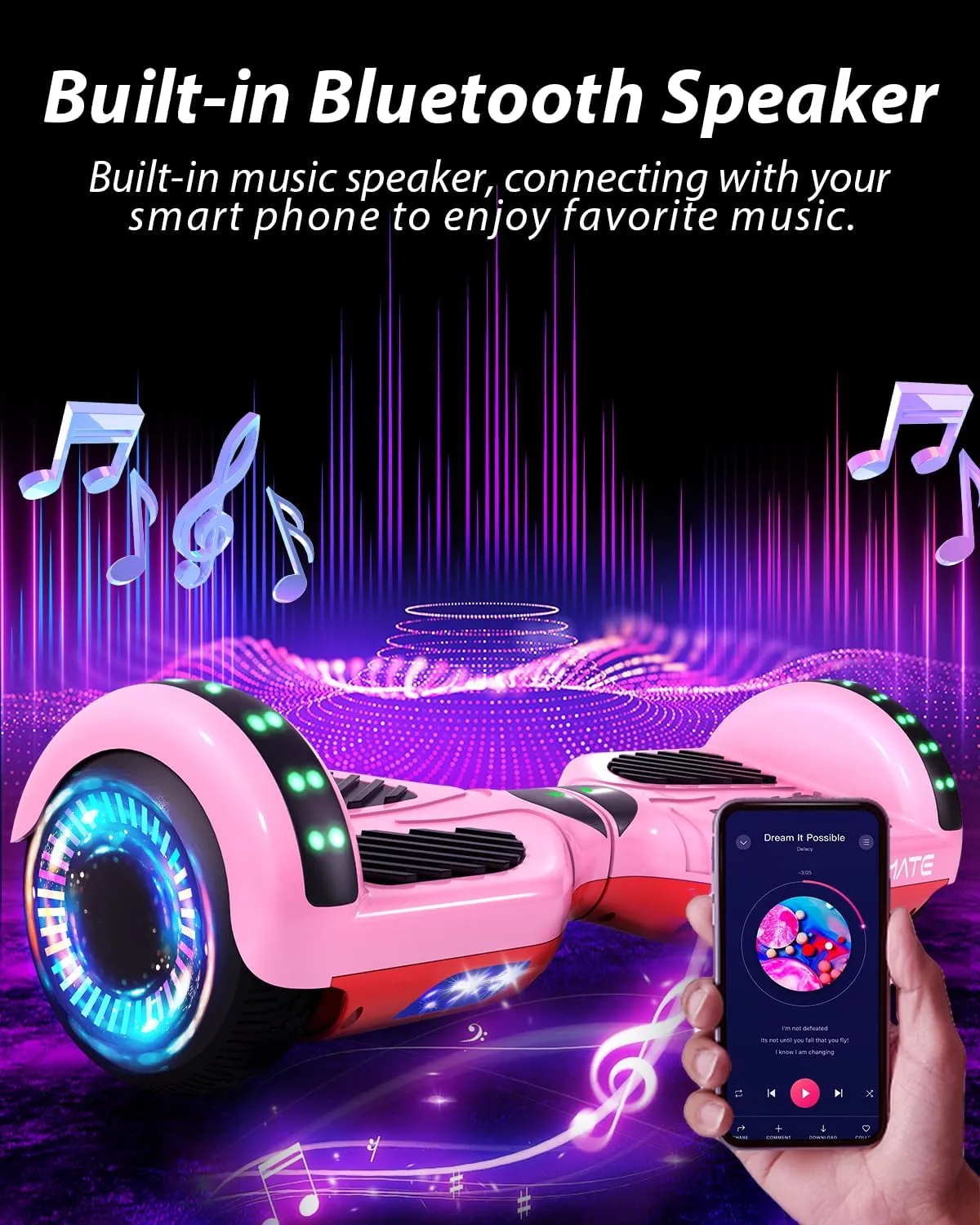 6.5" Scooter, Self Balancing E-Scooters with Bluetooth and LED Light, Top 7.5mph & 8.5 Miles Range Power by Dual 250W Motor, Gifts for Kids Adults Boys, for All Ages