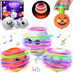 6 PCS Light Up Flashing Halloween Spinning Toy Gifts for Kids - LED Gyroscope Spin Tops for Party Favors, Goodie Bag Fillers - Pumpkin, Skull