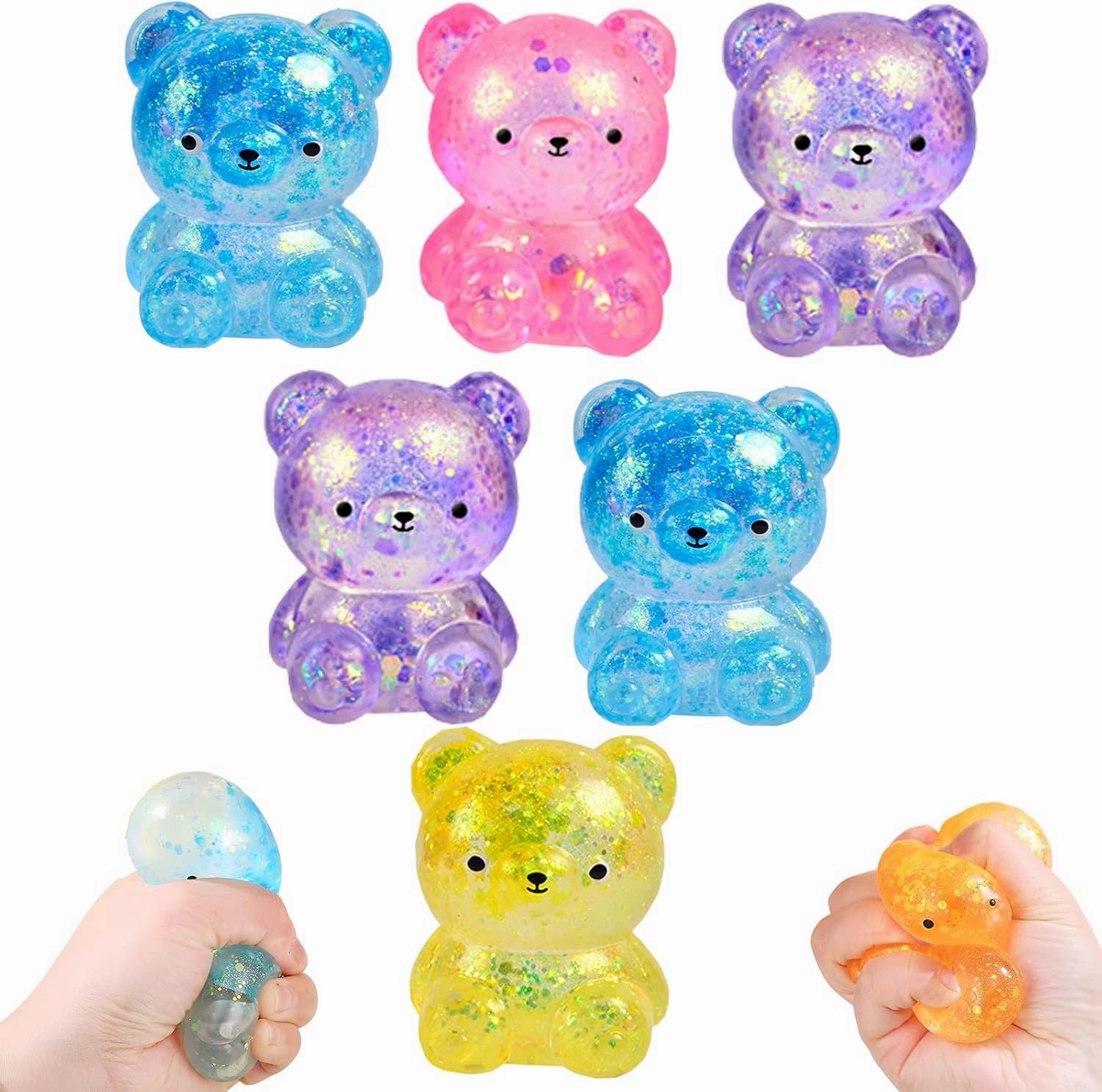 6 Stress Bear Squishy Balls for Adults Fidget-Always Returns to its Square Shape,Squeeze Stretchy Stress Relief