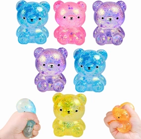 6 Stress Bear Squishy Balls for Adults Fidget-Always Returns to its Square Shape,Squeeze Stretchy Stress Relief