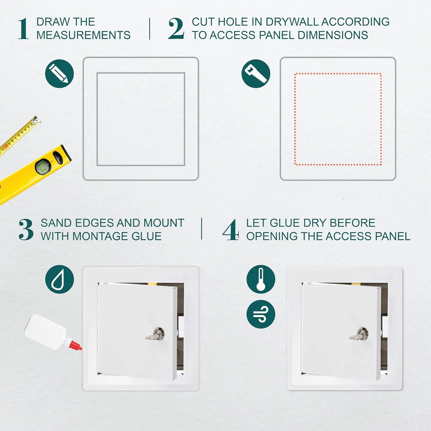 6" x 6" Lockable White Metal Access Panel. Service Shaft Door Panel with Key. Plumbing, Electricity, Heating, Alarm Wall Access Panel for Drywall. Bathroom Services Access Hole Cover.