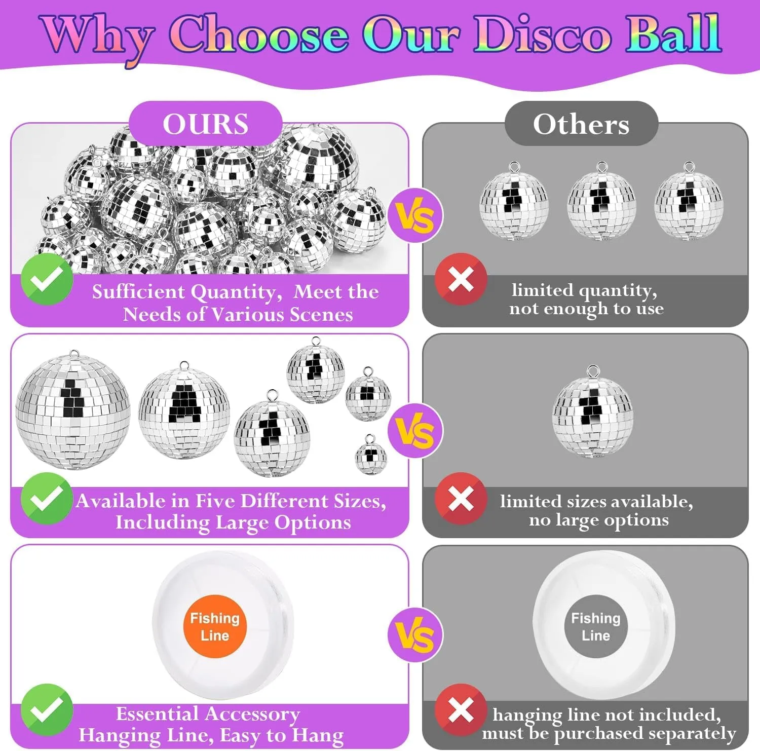 70 PCS Disco Ball, 5 Sizes Hanging Mirror Ball Ornaments, 4/3.2/2.4/2/1.2 Inch Silver Disco Balls, Mini Disco Cake Topper 70s Themed Party Wedding Christmas Tree Decor Holiday Party Supplies