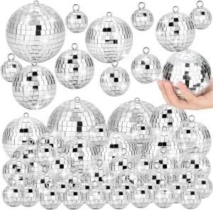 70 PCS Disco Ball, 5 Sizes Hanging Mirror Ball Ornaments, 4/3.2/2.4/2/1.2 Inch Silver Disco Balls, Mini Disco Cake Topper 70s Themed Party Wedding Christmas Tree Decor Holiday Party Supplies