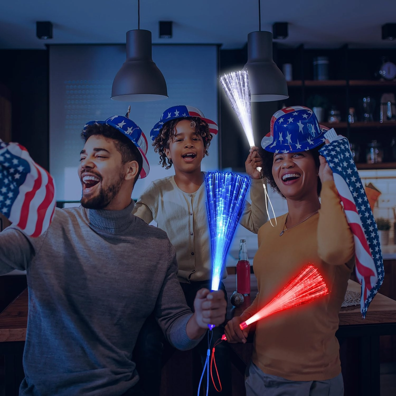 72PCS Fiber Optic Wands Glow Fiber Wands Bulk LED Light Up Wands with 3 Flashing Modes LED Flashing Sticks for July 4th Halloween Wedding Birthday Carnival Bachelor Party(RedBlueWhite)