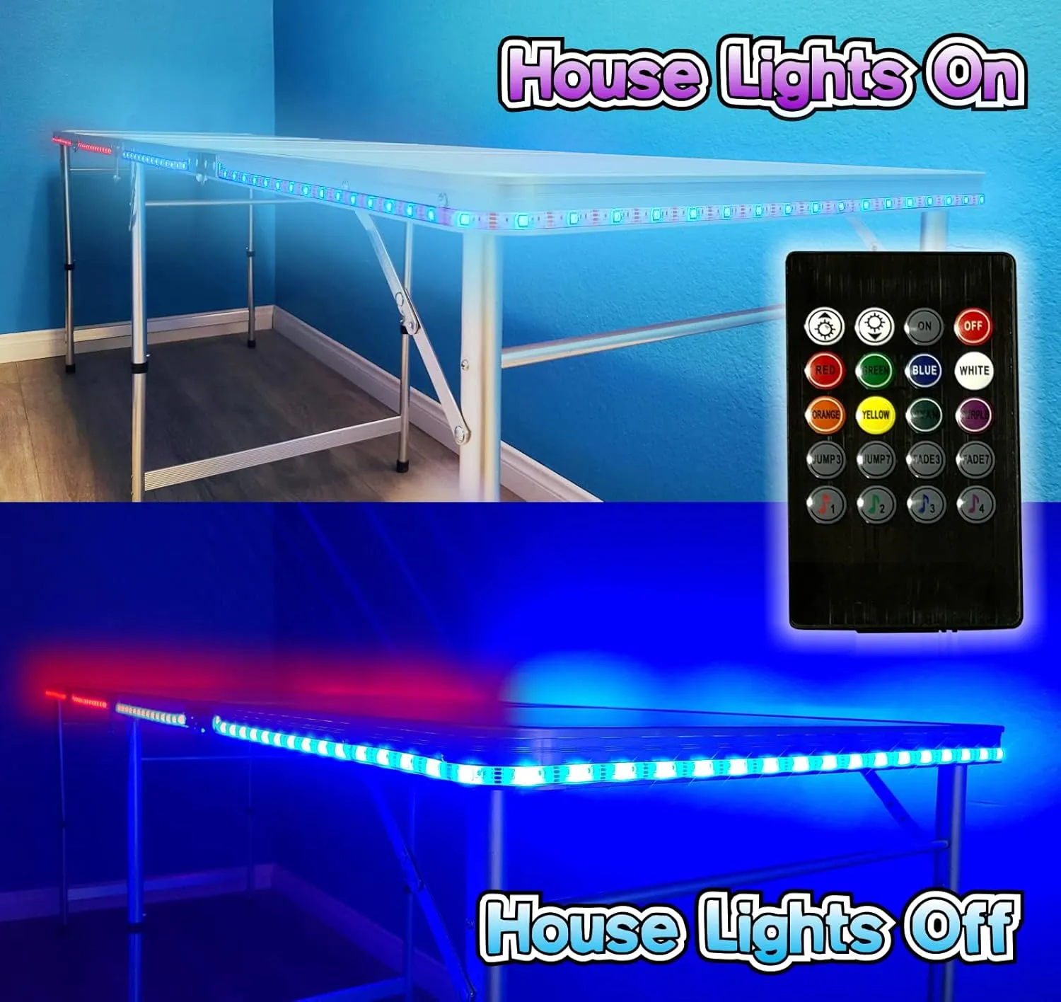 8-Foot Folding Portable Pong Table w/Optional Cup Holes & LED Lights - Dallas Football Field (Choose Your Model)