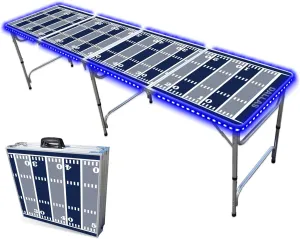 8-Foot Folding Portable Pong Table w/Optional Cup Holes & LED Lights - Dallas Football Field (Choose Your Model)